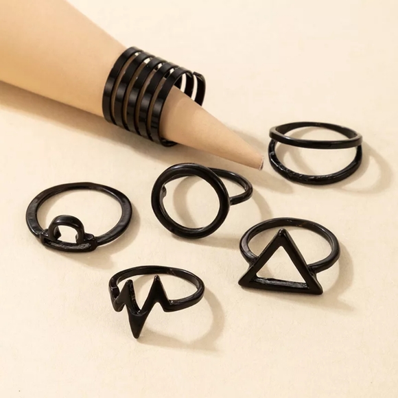 !NEW Black 6 pc Lifeline Triangle Midi Ring Set - Picture 6 of 12